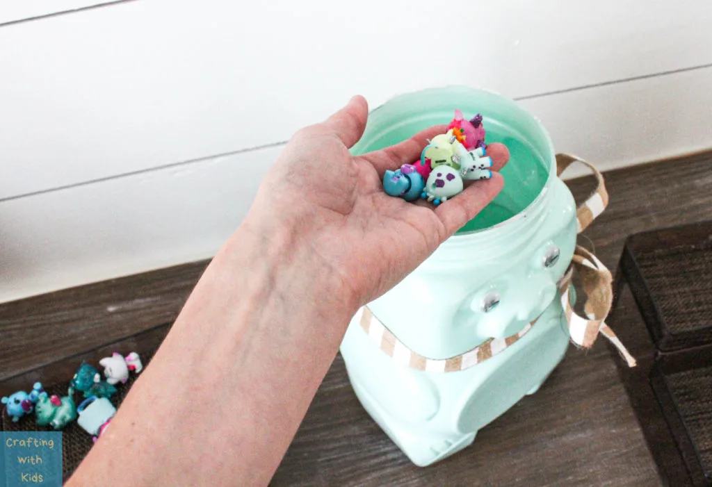 Animal Cracker Bear Jug Reused into toy storage