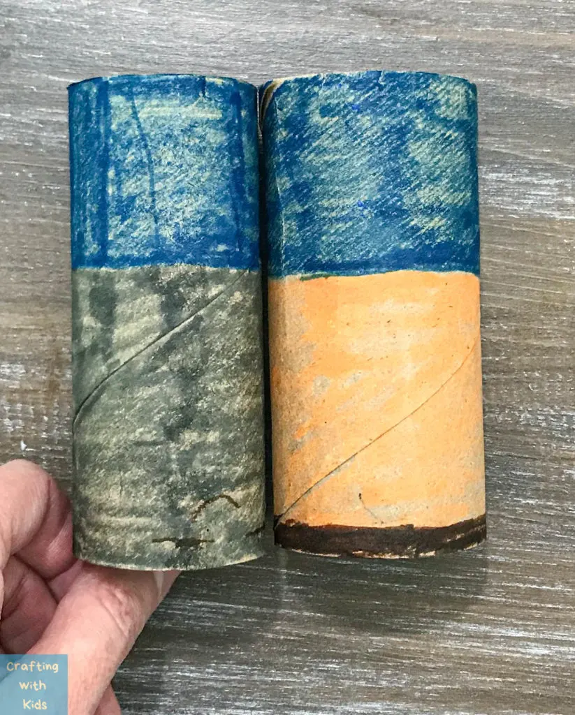 colored toilet paper tubes for DIY binoculars
