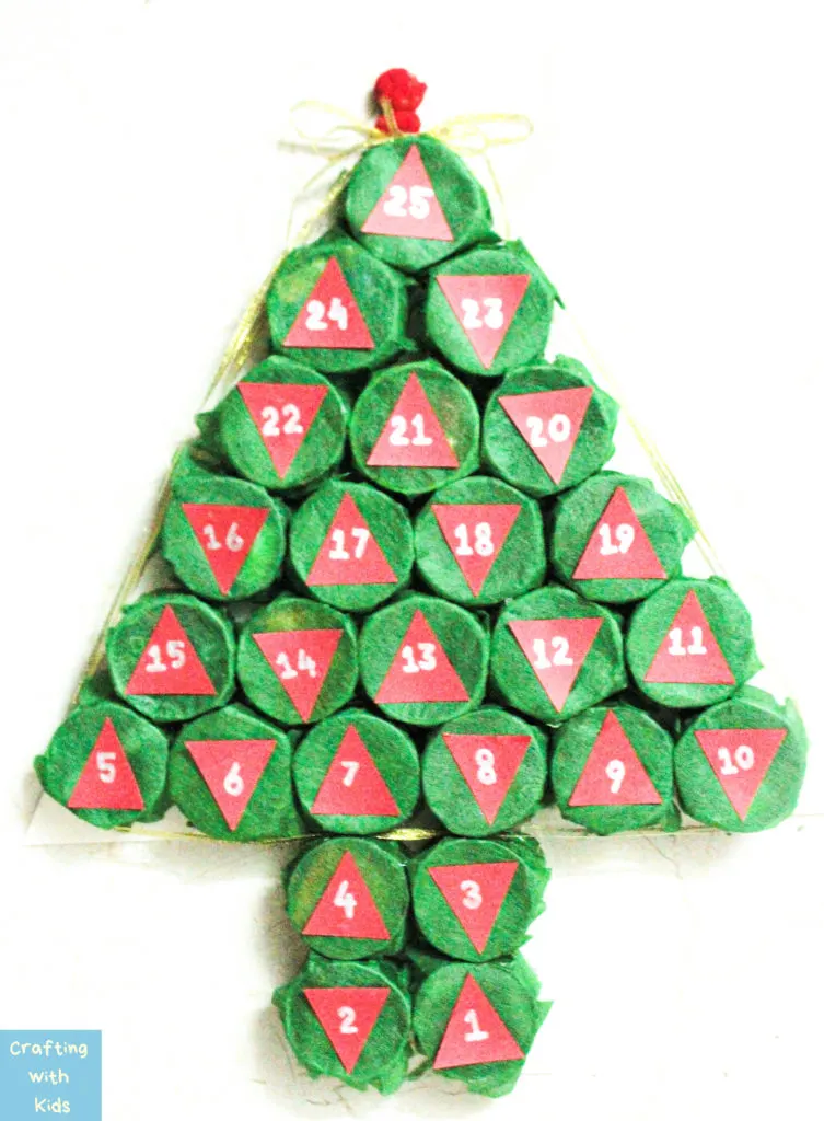 Advent Calendar Christmas tree from paper towel or toilet paper rolls