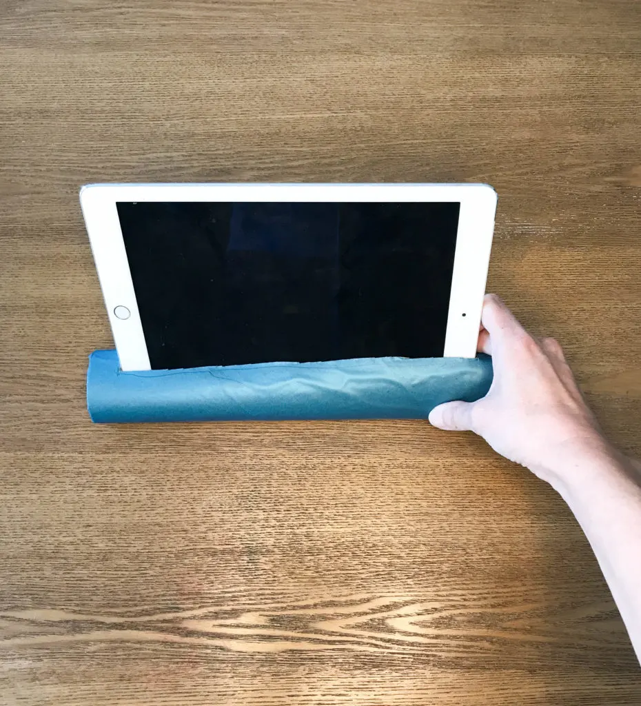 DIY paper towel roll tablet stand