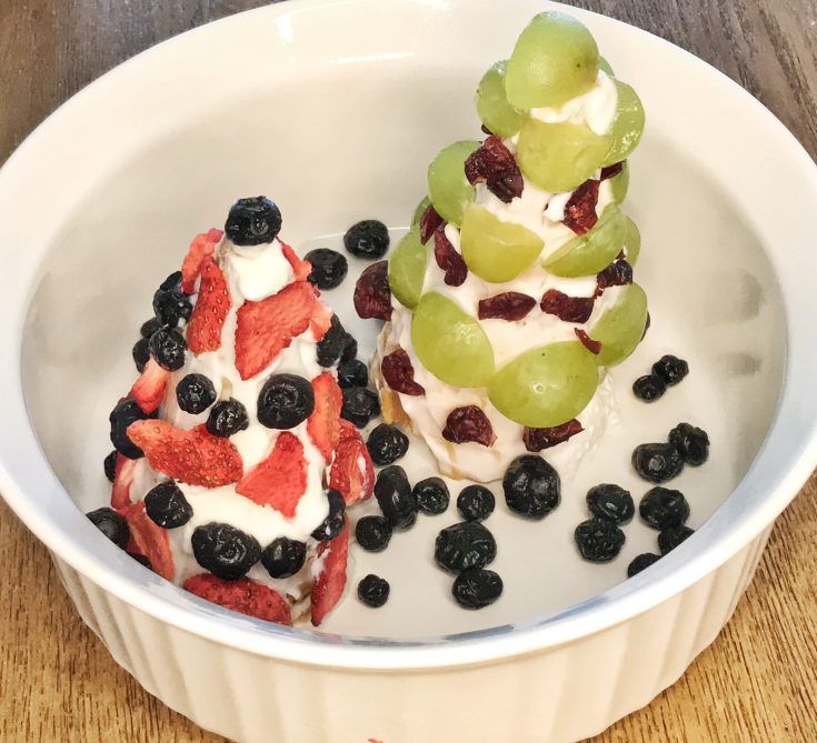 healthy edible Christmas trees with greek yogurt and fruit