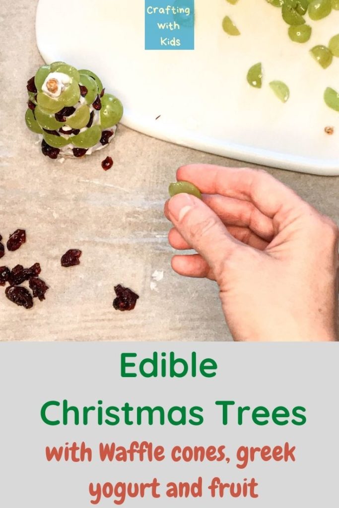 edible Christmas trees with waffle cone yogurt and fruit