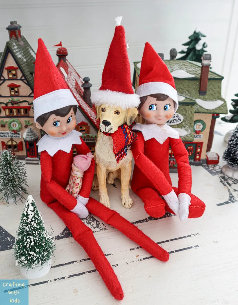 elf on the shelf family with dog and baby