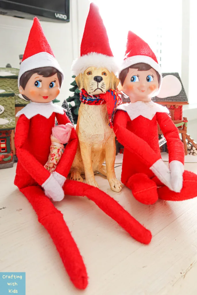 elf on the shelf family with dog and baby