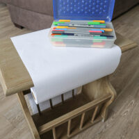 kids drawing desk with DIY paper roll holder