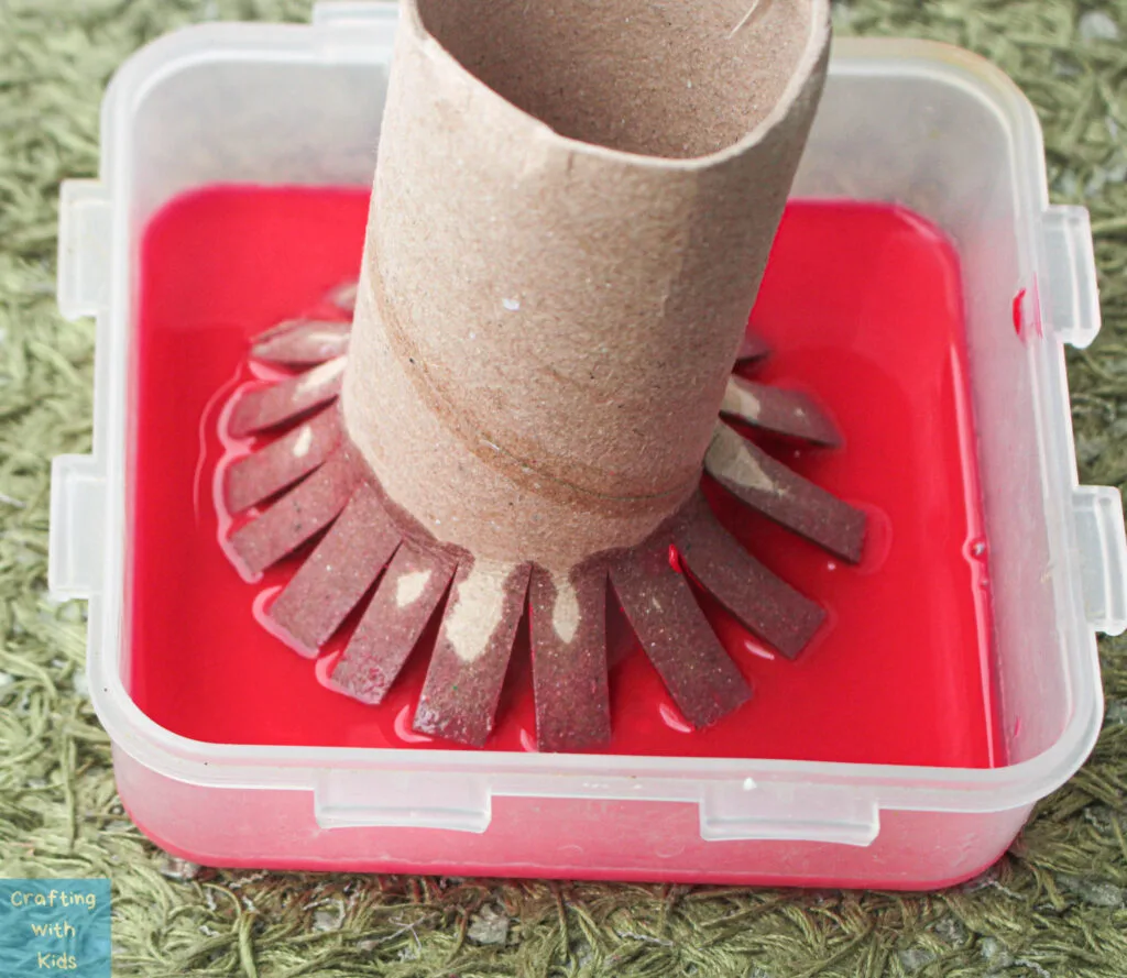 dipping toilet paper roll in paint for fireworks craft