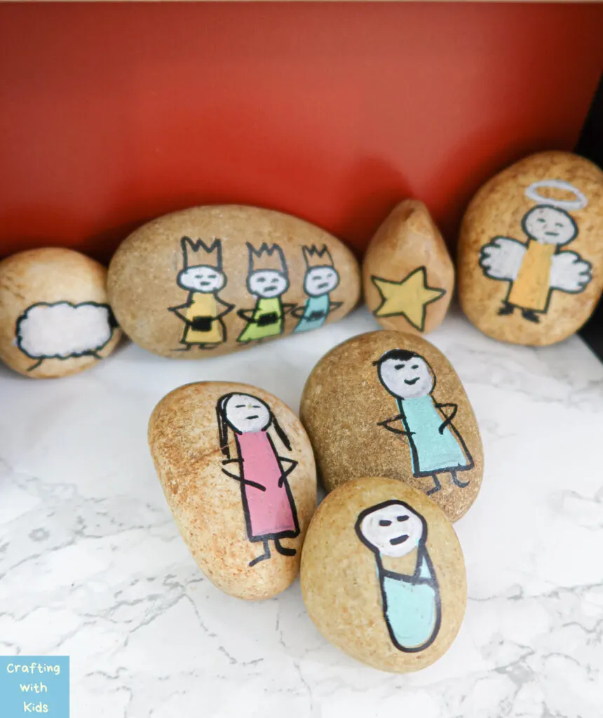 Nativity scene painted rocks