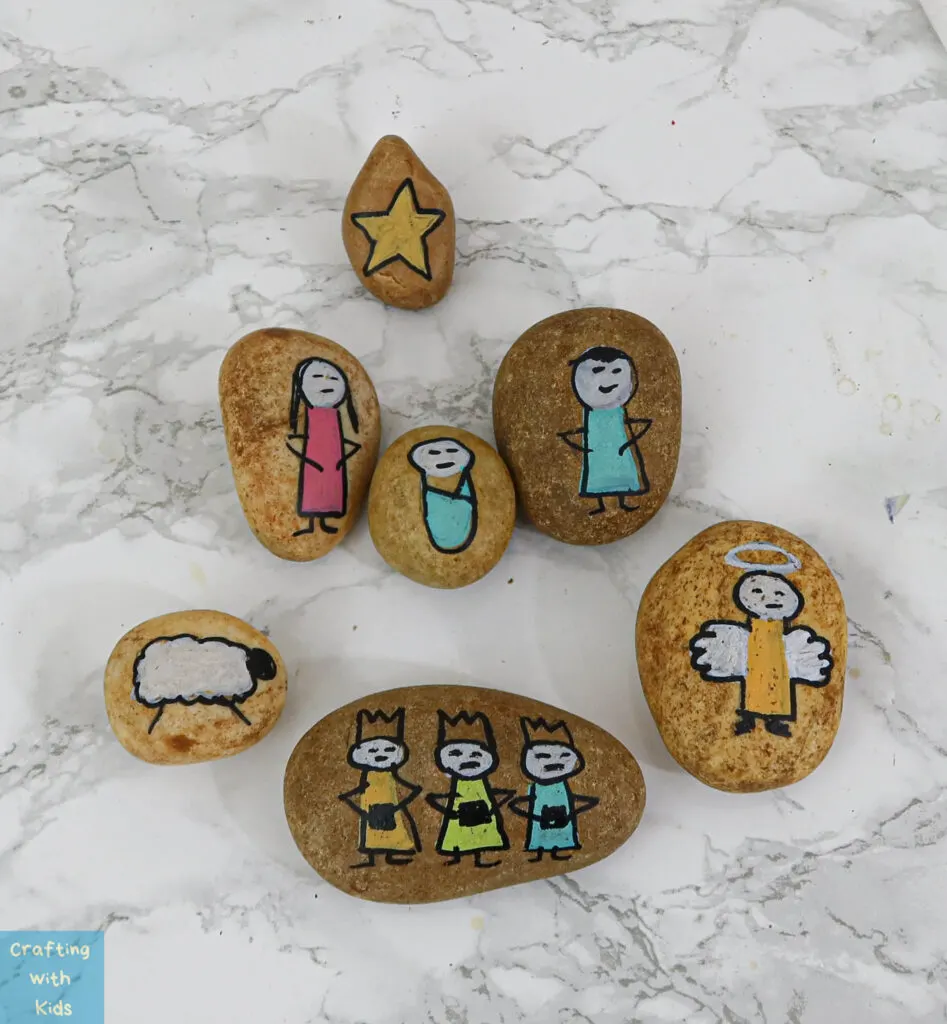 Christmas rock painting nativity scene