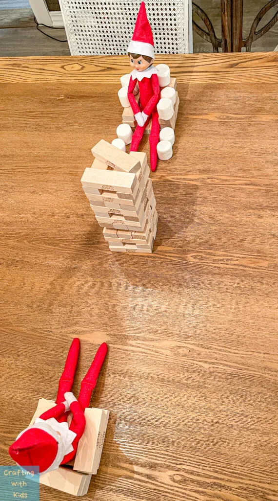 Elf on the Shelf's playing Jenga