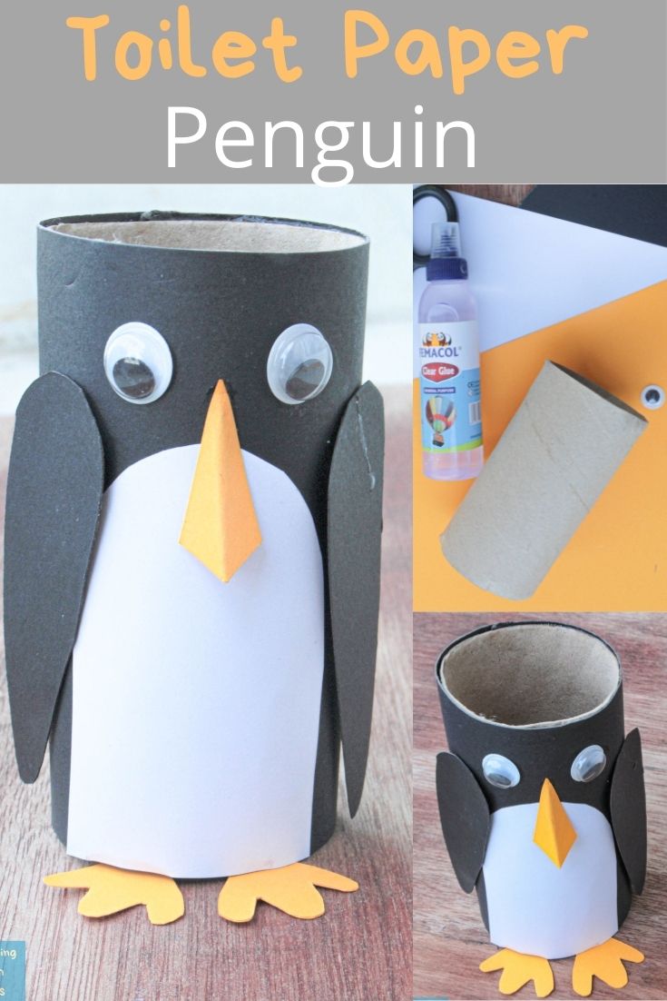 Toilet Paper Roll Penguin; Easy Winter Craft for Kids