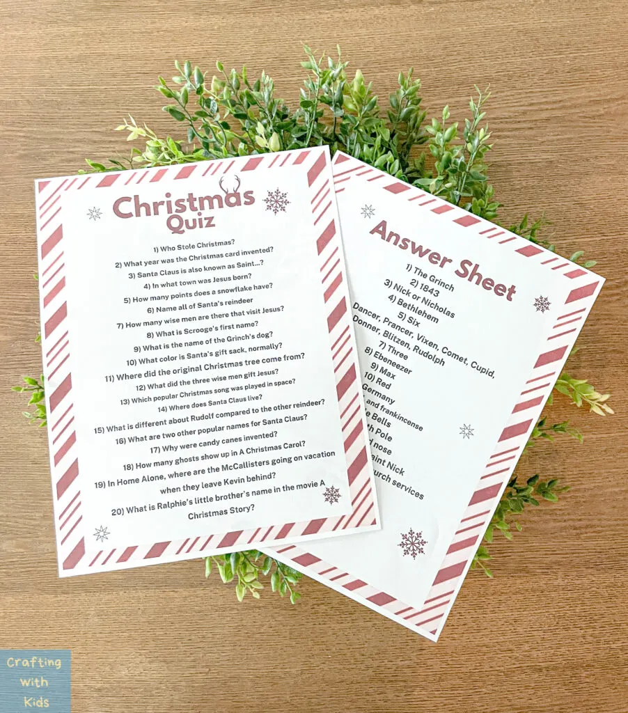 Kids Christmas quiz free printable 