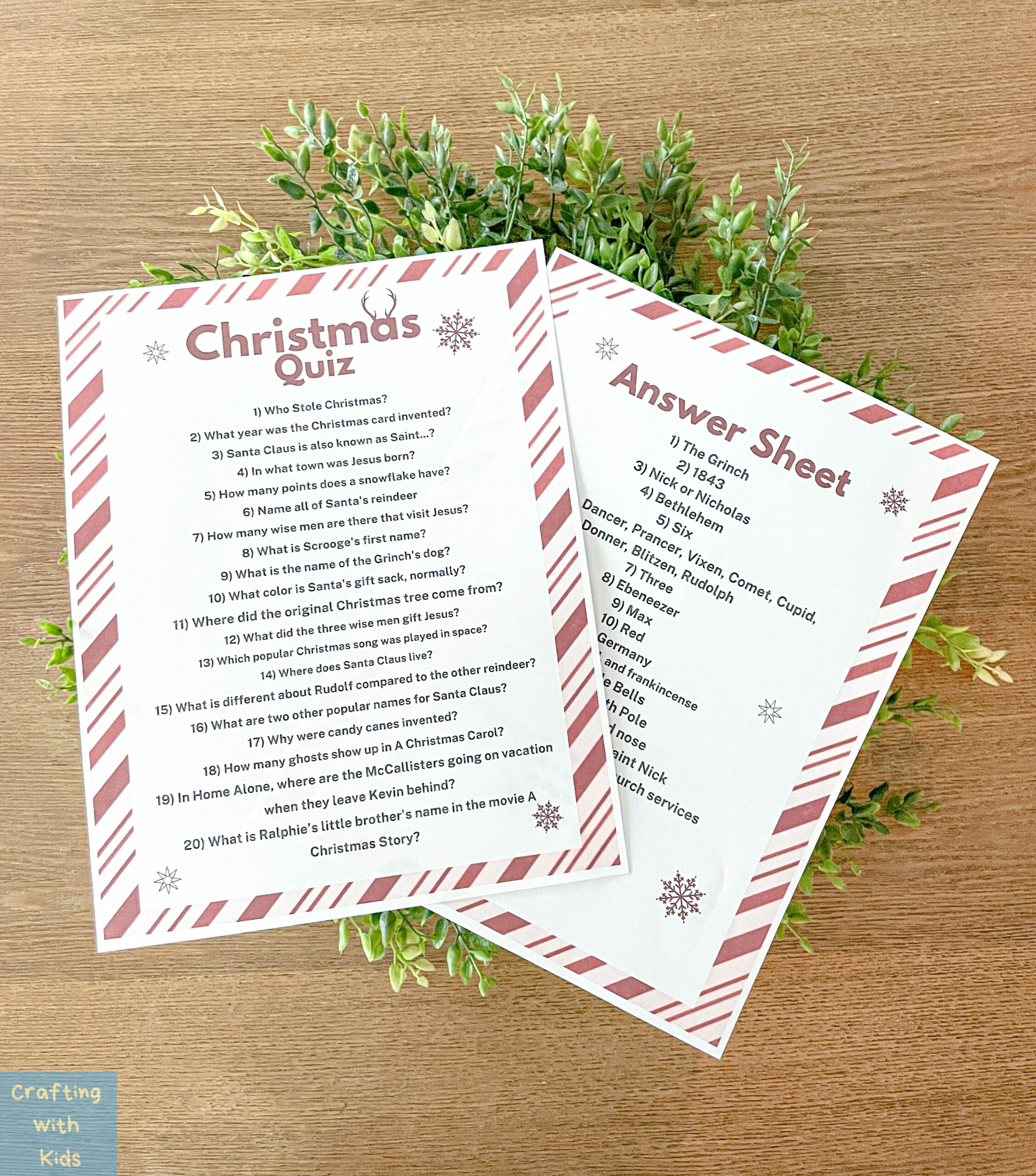 Kids Christmas Quiz; Free Printable with 20 Holiday Questions