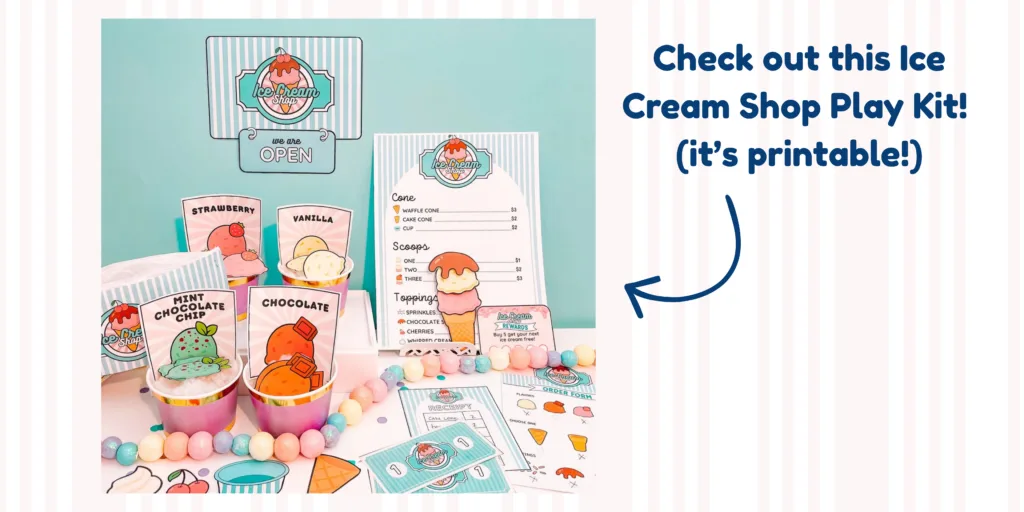 Check out this ice cream shop play kit! Printable Ice Cream Shop play kit for kids.