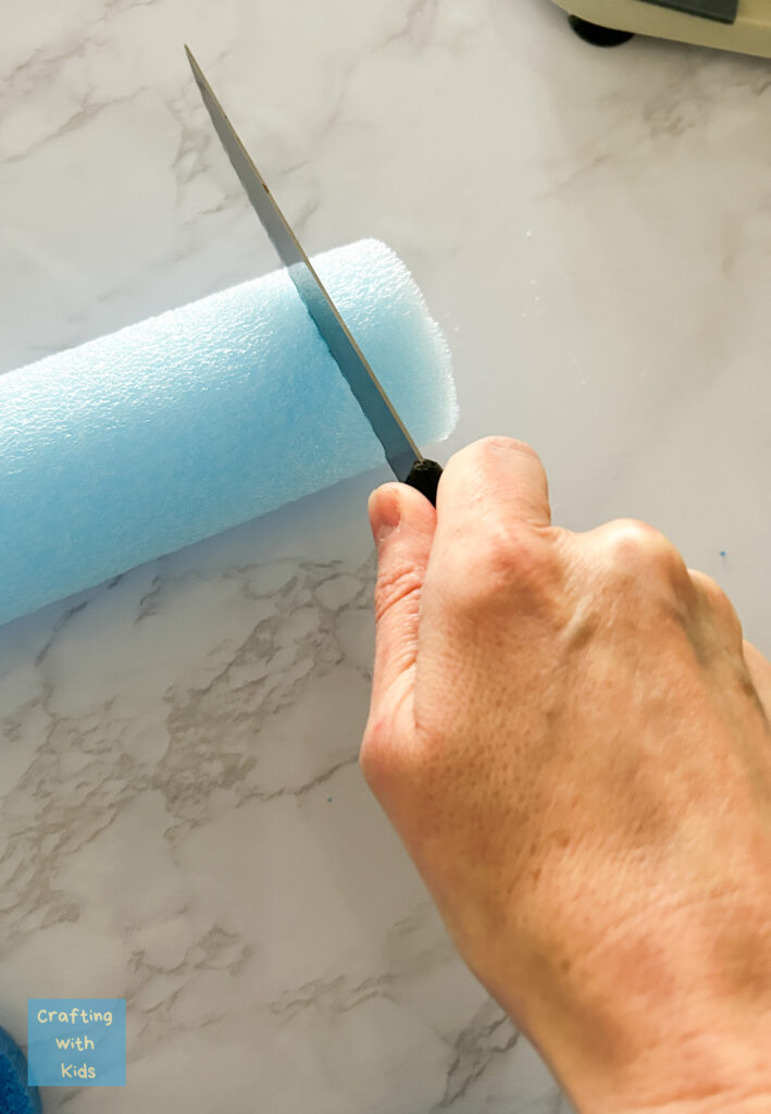 cutting pool noodle for jonah and the whale craft