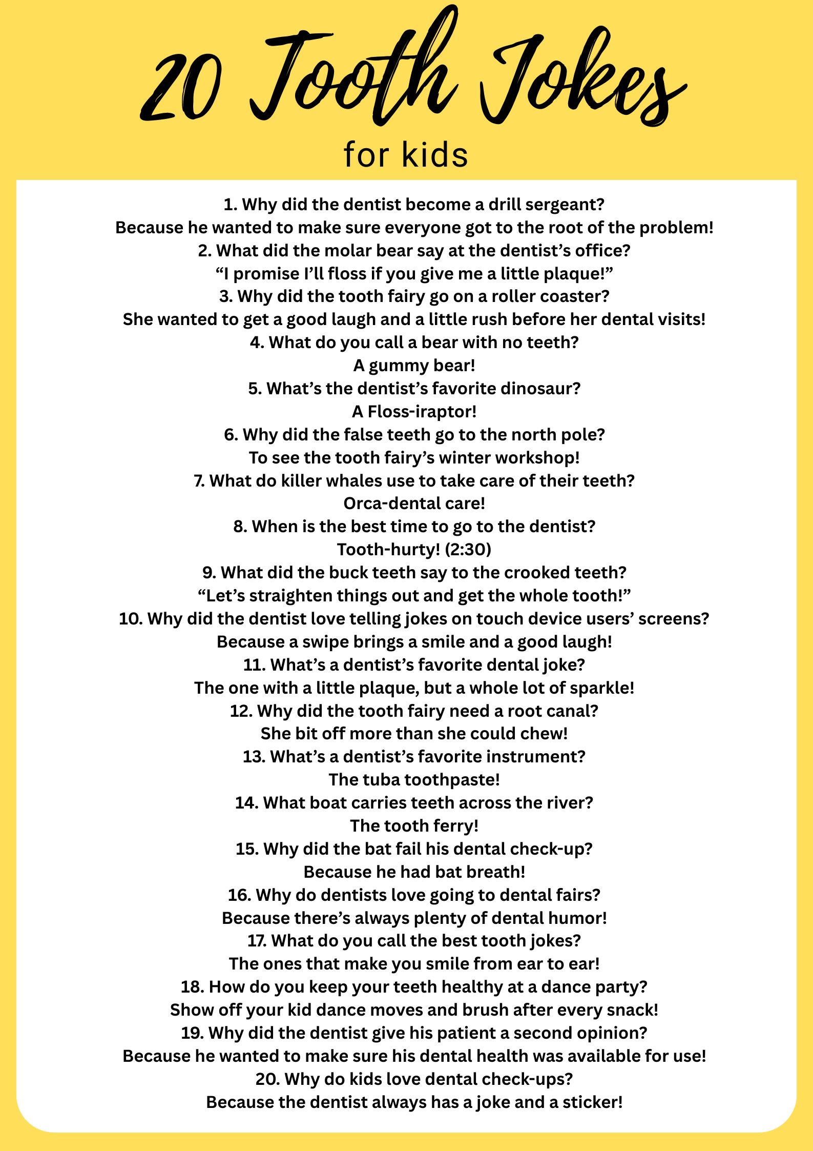20 tooth jokes for kids