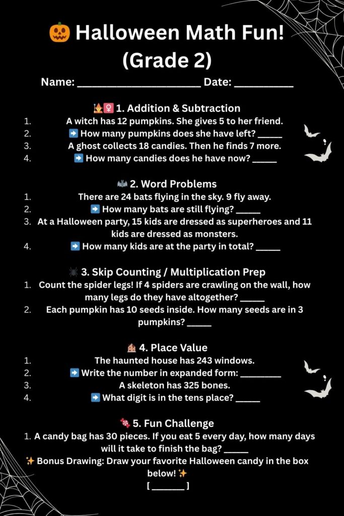 Spooky Fun Free Halloween Math Worksheets for 2nd Graders